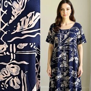 Hilo Hattie Hawaiian Hibiscus Tropical Floral Muumuu Maxi Dress Blue Size Large